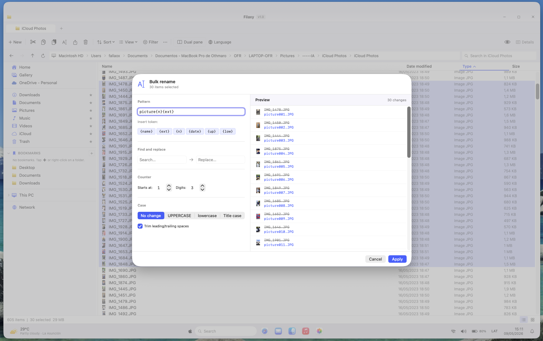 Bulk rename — diff preview